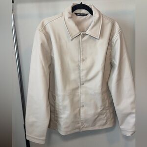 Zara Cream Vegan Leather Button-Front Jacket